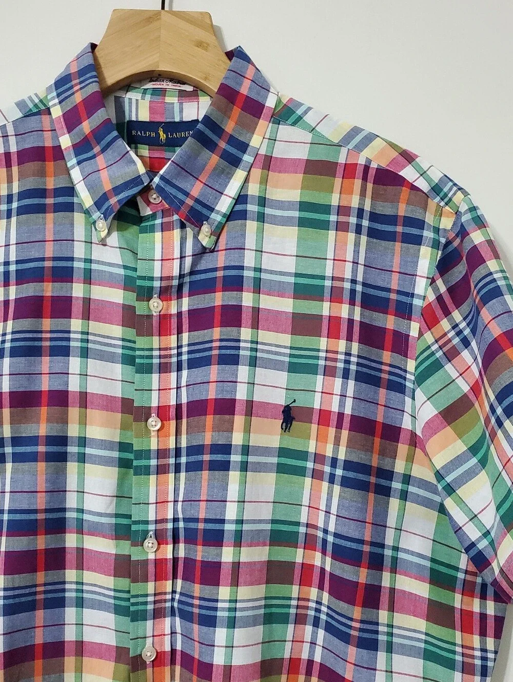 Ralph Lauren Indian Madras Short Sleeve Button Down Shirt Mens XL